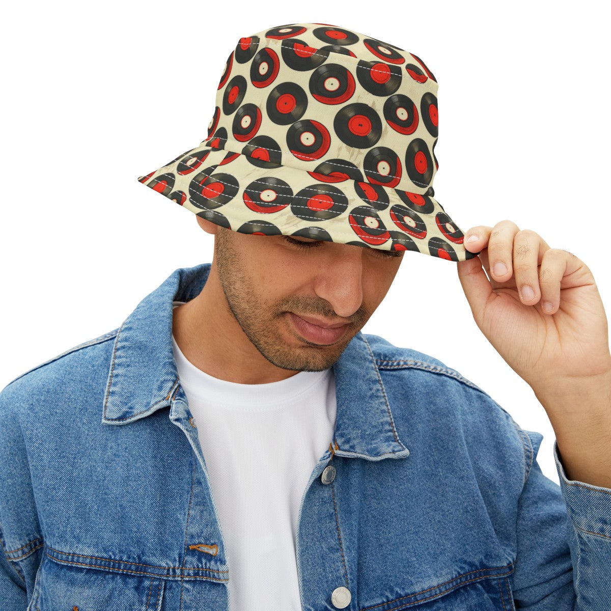Retro Vinyl Patterned Hat Doodle Vinyl Cream Bucket Had Vinyl Pattern Hat