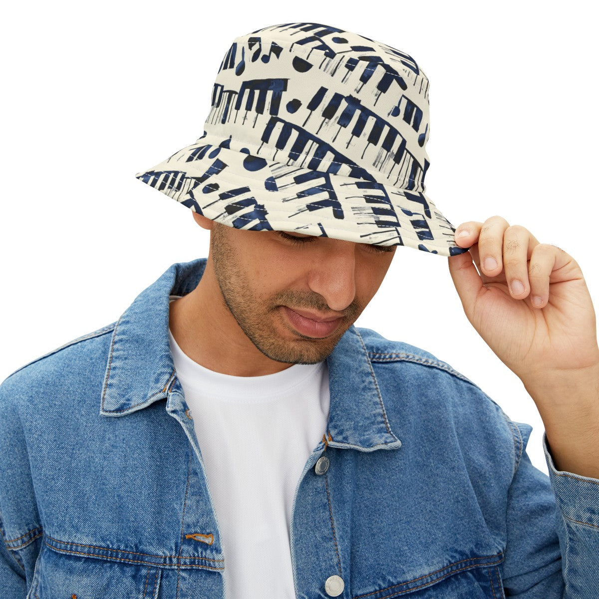 Piano Keys Patterned Bucket Hat Unisex Piano Pattern Hat Gift for Piano Lovers Gift for Music Lovers Cream Piano Keys Hat