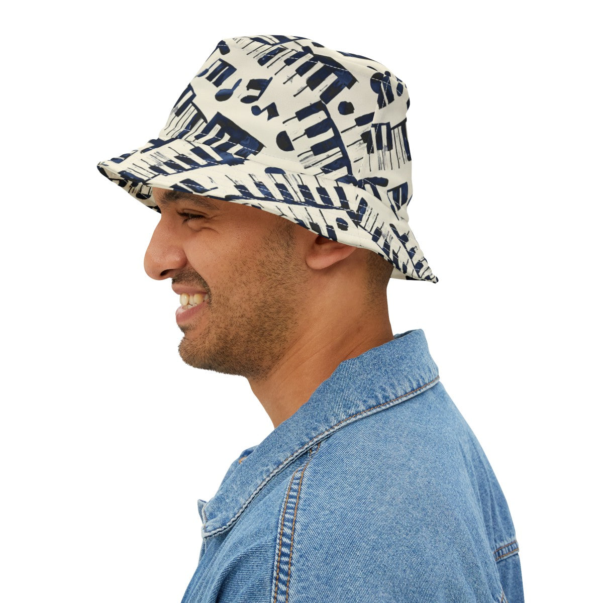 Piano Keys Patterned Bucket Hat Unisex Piano Pattern Hat Gift for Piano Lovers Gift for Music Lovers Cream Piano Keys Hat