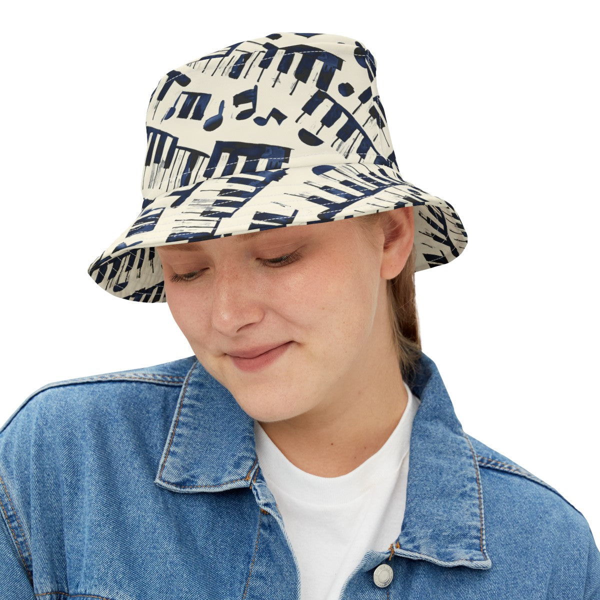 Piano Keys Patterned Bucket Hat Unisex Piano Pattern Hat Gift for Piano Lovers Gift for Music Lovers Cream Piano Keys Hat