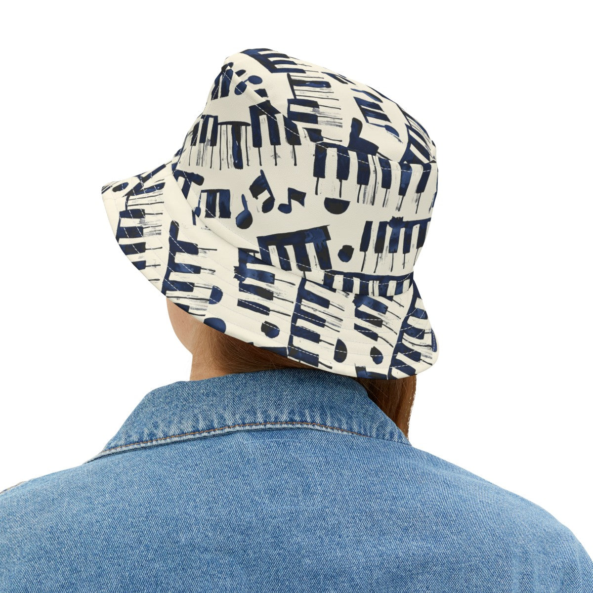 Piano Keys Patterned Bucket Hat Unisex Piano Pattern Hat Gift for Piano Lovers Gift for Music Lovers Cream Piano Keys Hat