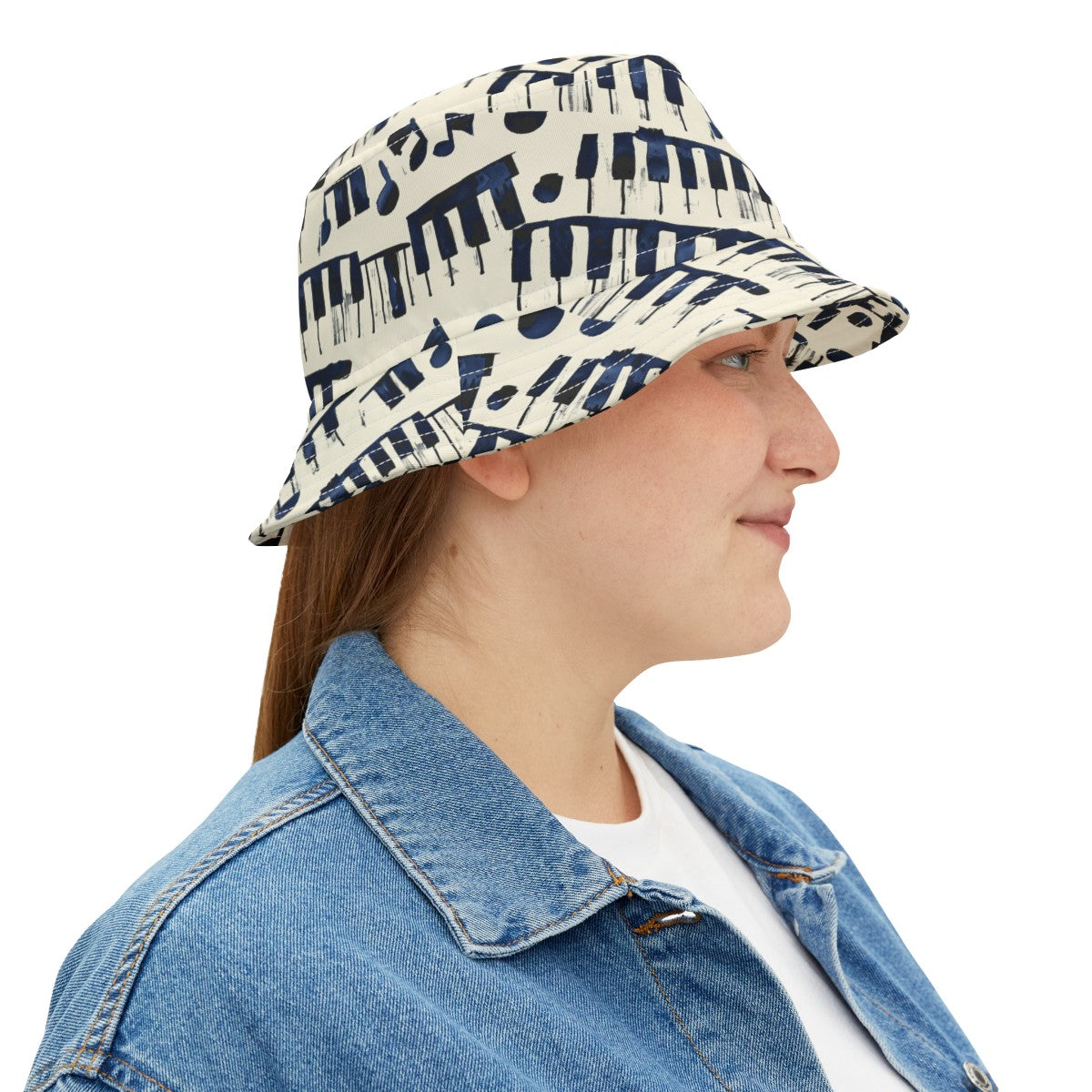 Piano Keys Patterned Bucket Hat Unisex Piano Pattern Hat Gift for Piano Lovers Gift for Music Lovers Cream Piano Keys Hat