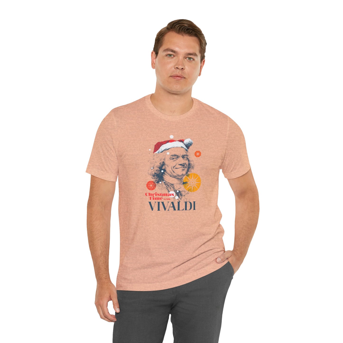 Christmas with Vivaldi - Holiday T-Shirt, Santa Shirt, Vivaldi with Santa Hat T-Shirt, Classical Music Christmas Shirt