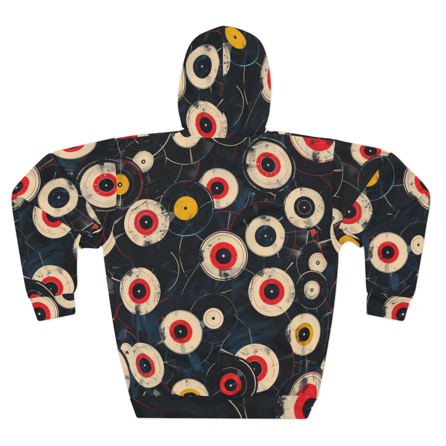 Retro Vinyl Patterned Hoodie, Vinyl Pattern Pullover - Music Enthusiast Gift