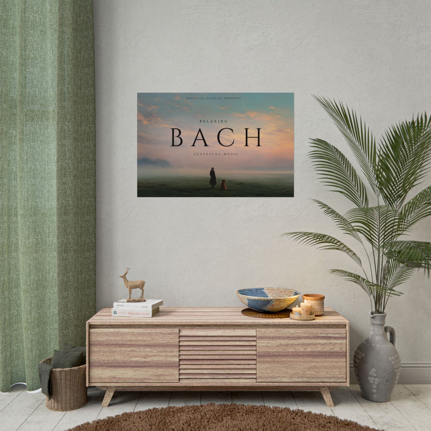Relaxing Bach - Tranquil Feeling Print, Sunset Poster, Dog Lovers Print, Country Landscape Poster, Relaxation Print