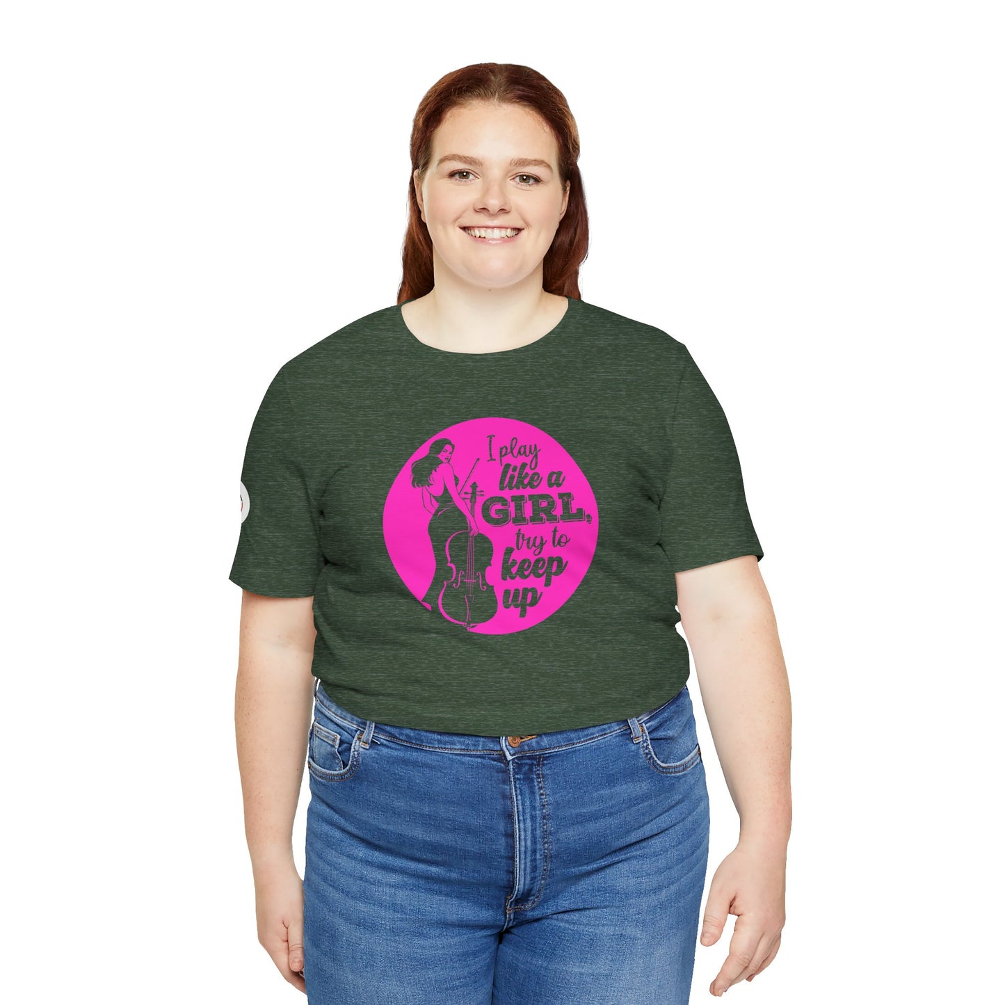 Play like a Girl T-Shirt (Dark): Camerata Romeu Shirt, Play like a Girl Shirt, Orchestra Shirt, Female Musician Shirt, Cello Shirt