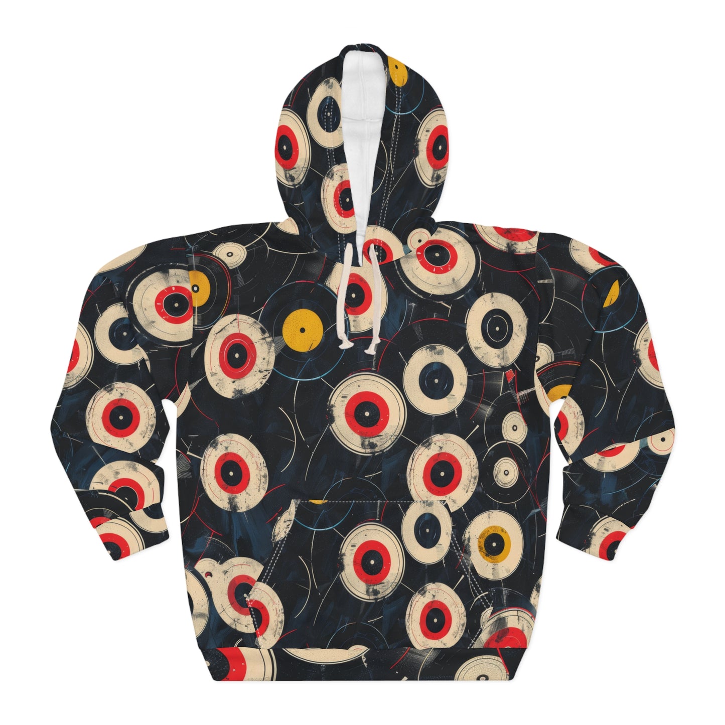 Retro Vinyl Patterned Hoodie, Vinyl Pattern Pullover - Music Enthusiast Gift