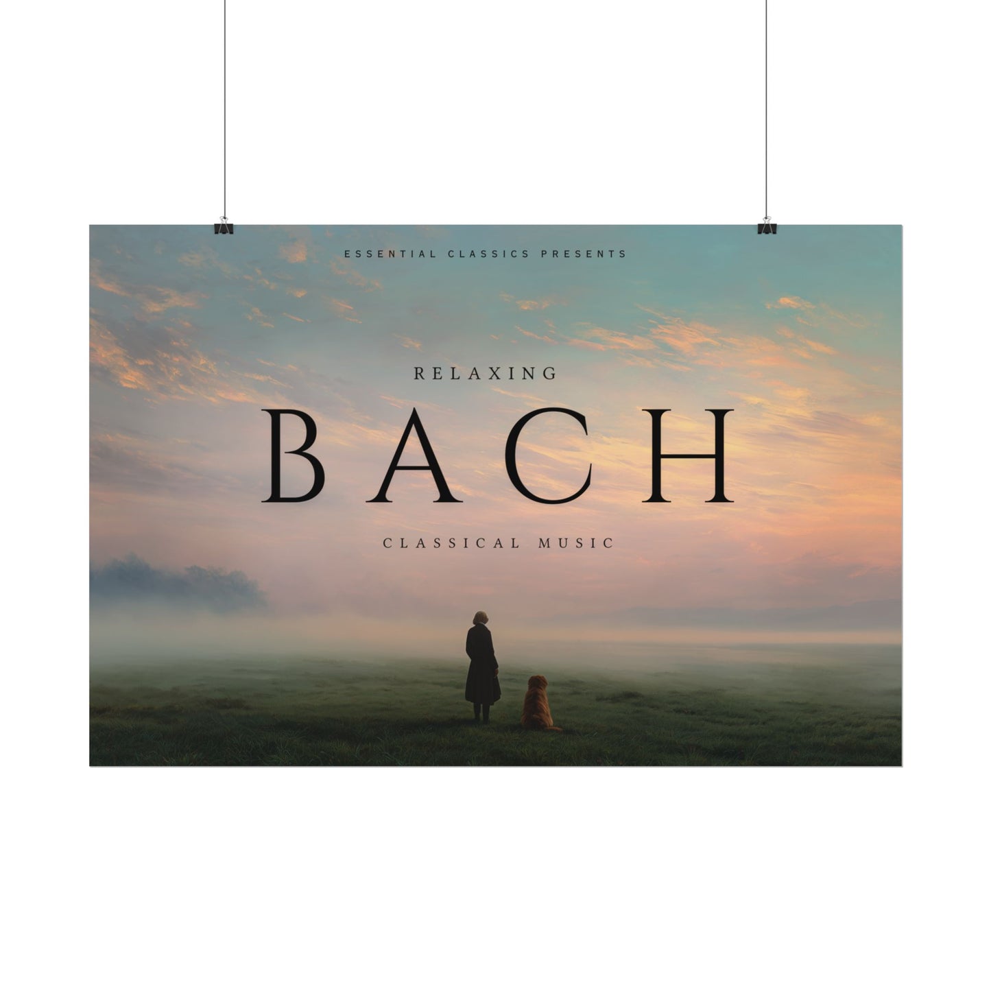 Relaxing Bach - Tranquil Feeling Print, Sunset Poster, Dog Lovers Print, Country Landscape Poster, Relaxation Print