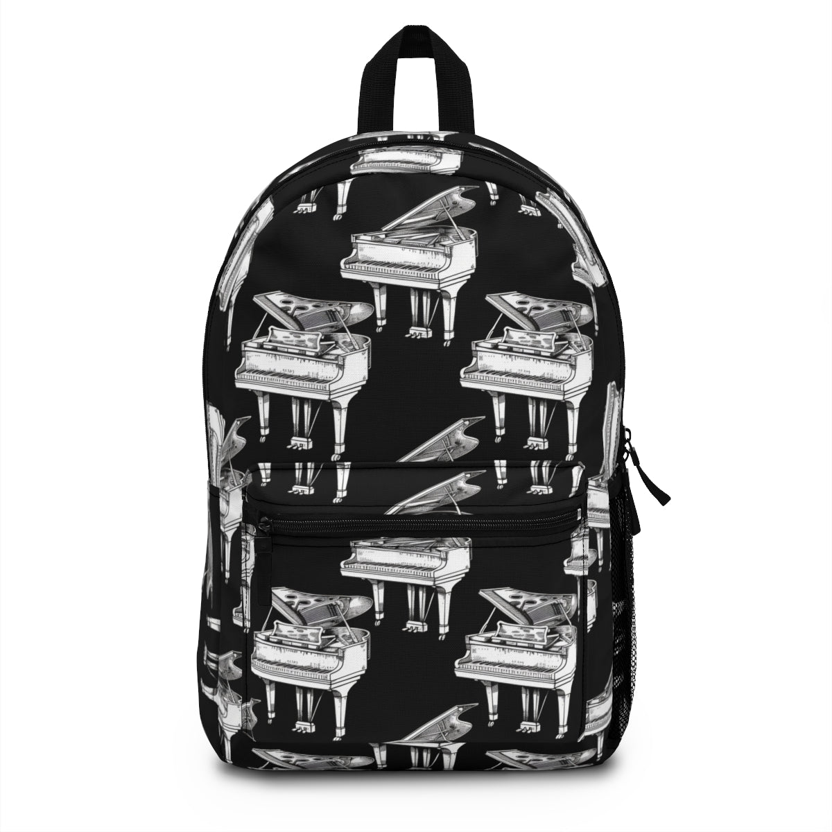 Black and White Piano Patterned Backpack Doodle Piano Black Backpack