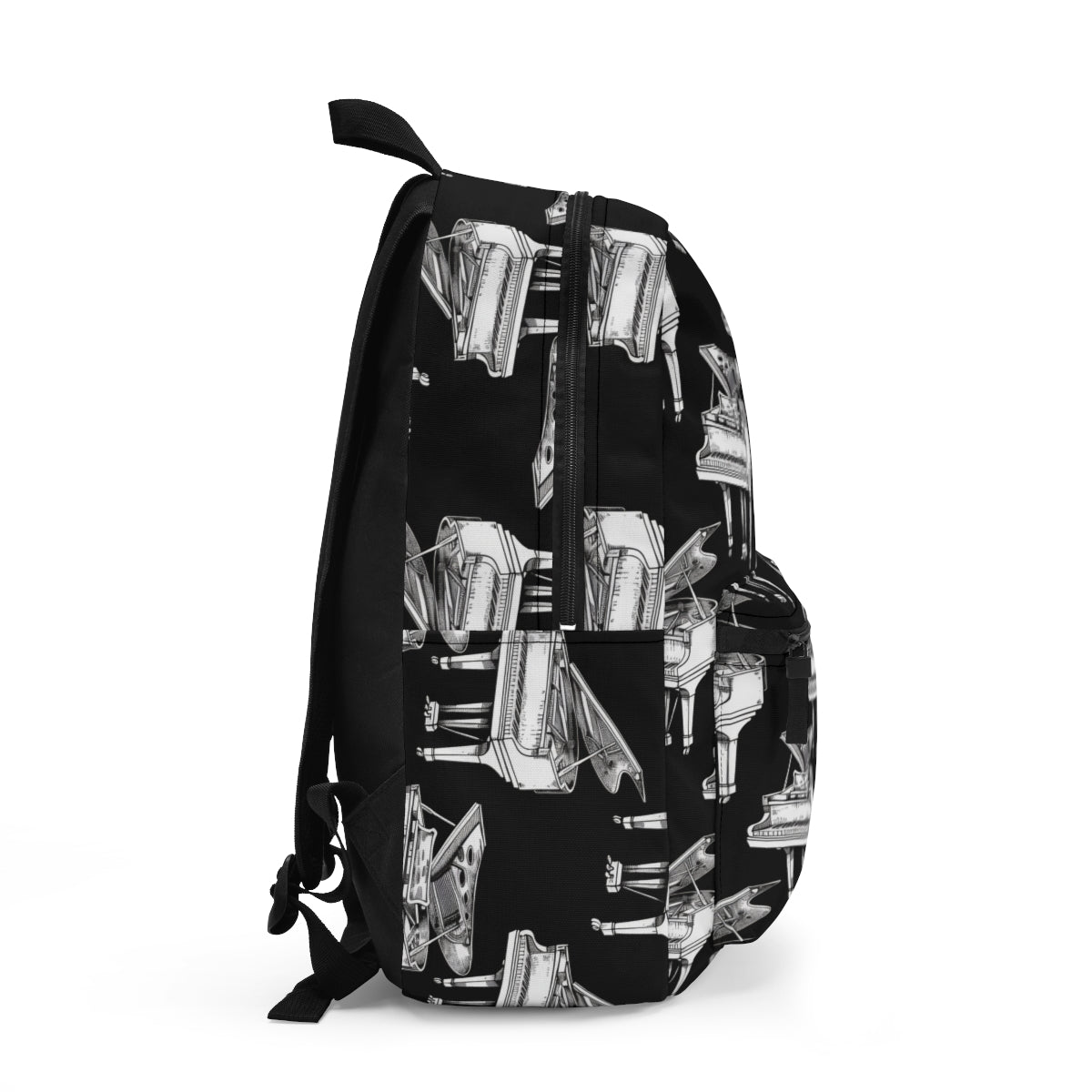 Black and White Piano Patterned Backpack Doodle Piano Black Backpack