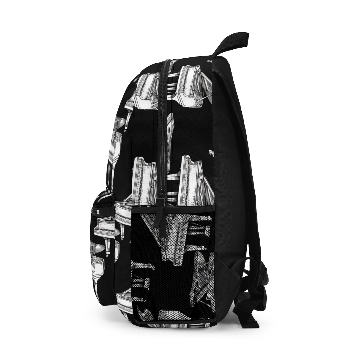 Black and White Piano Patterned Backpack Doodle Piano Black Backpack