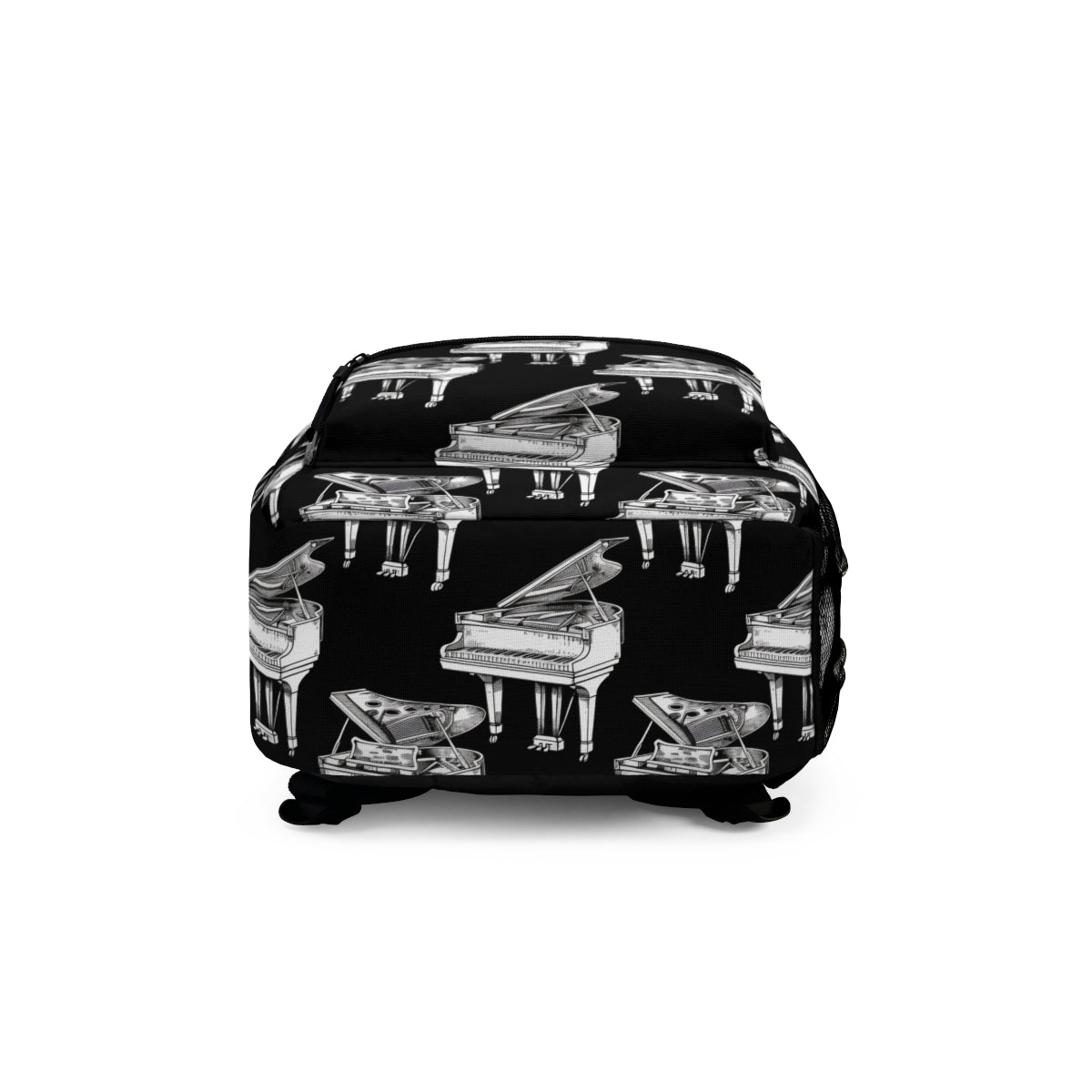 Black and White Piano Patterned Backpack Doodle Piano Black Backpack