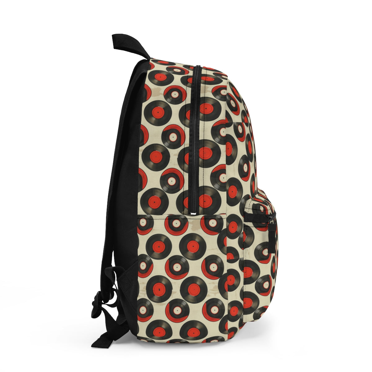 Retro Vinyl Patterned Backpack Doodle Vinyl Cream Backpack Vinyl Pattern Bag