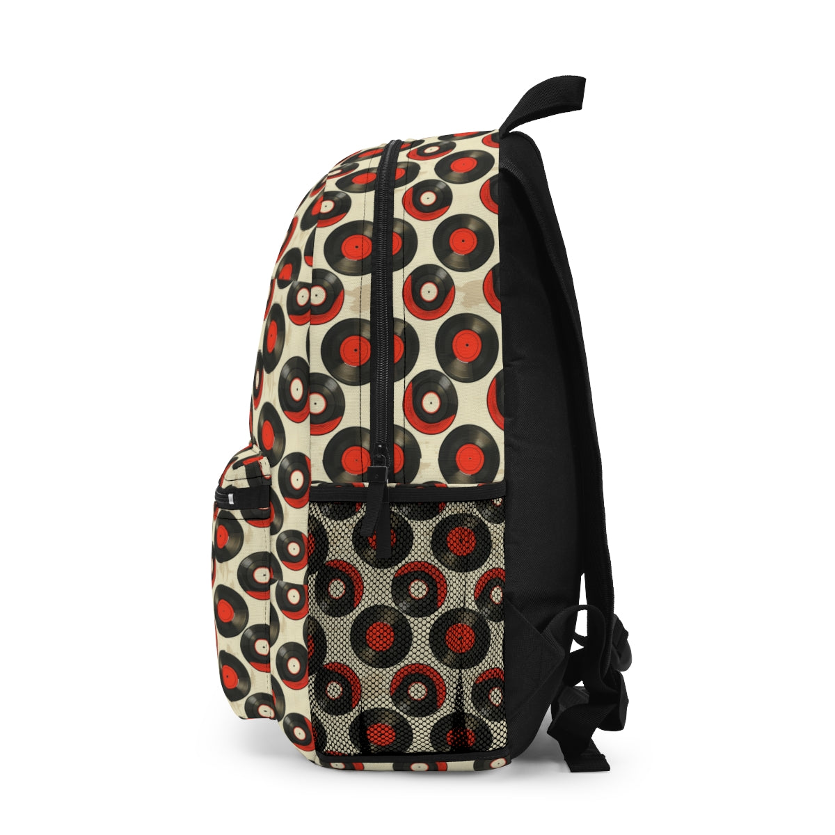 Retro Vinyl Patterned Backpack Doodle Vinyl Cream Backpack Vinyl Pattern Bag