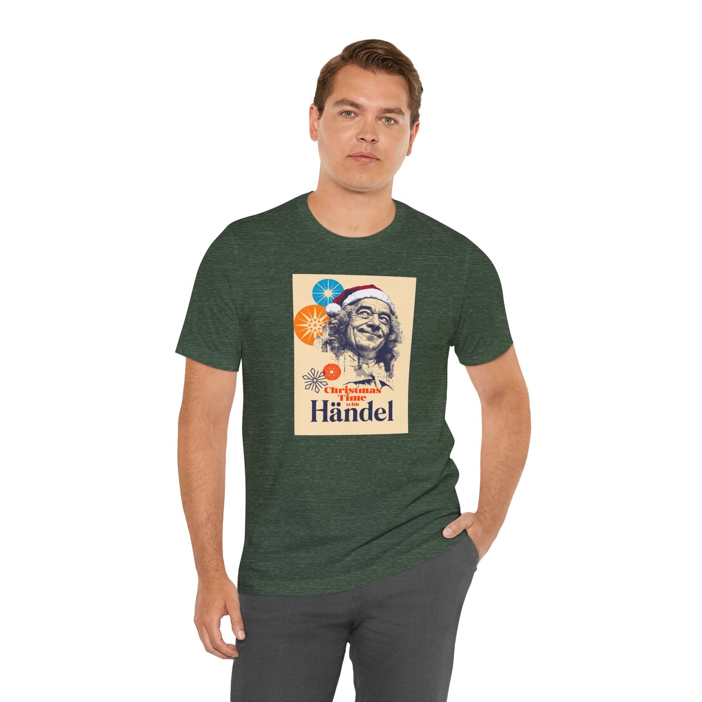 Christmas with Händel - Holiday T-Shirt, Santa Shirt, Händel with Santa Hat T-Shirt, Classical Music Christmas Shirt