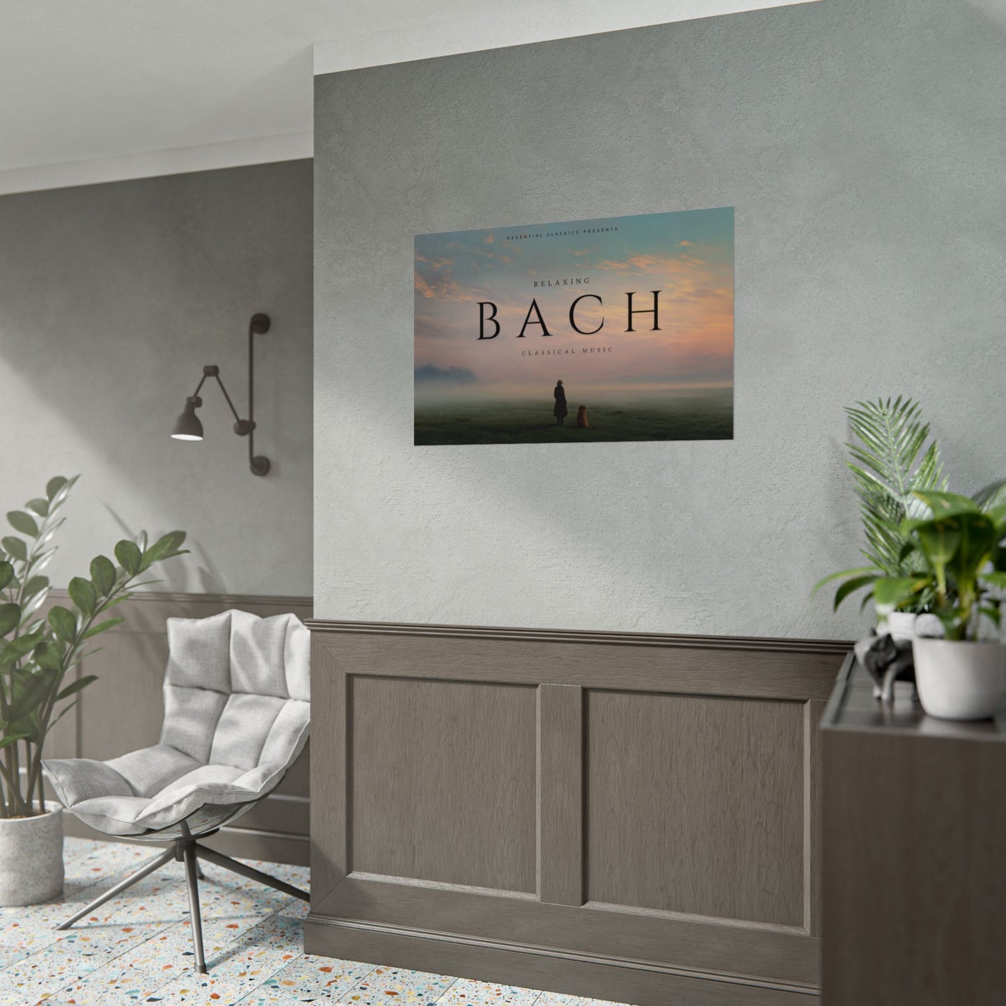 Relaxing Bach - Tranquil Feeling Print, Sunset Poster, Dog Lovers Print, Country Landscape Poster, Relaxation Print