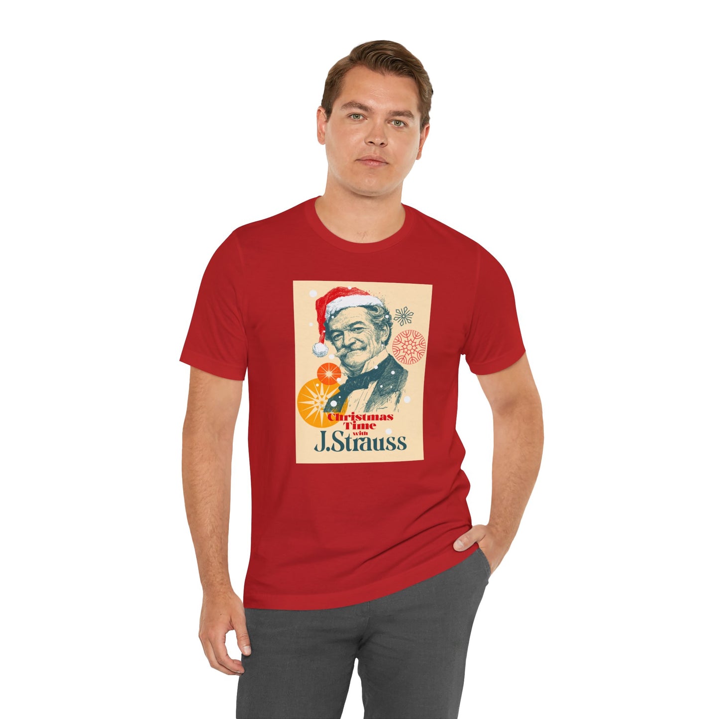 Christmas with Strauss - Holiday T-Shirt, Santa Shirt, Strauss with Santa Hat T-Shirt, Classical Music Christmas Shirt