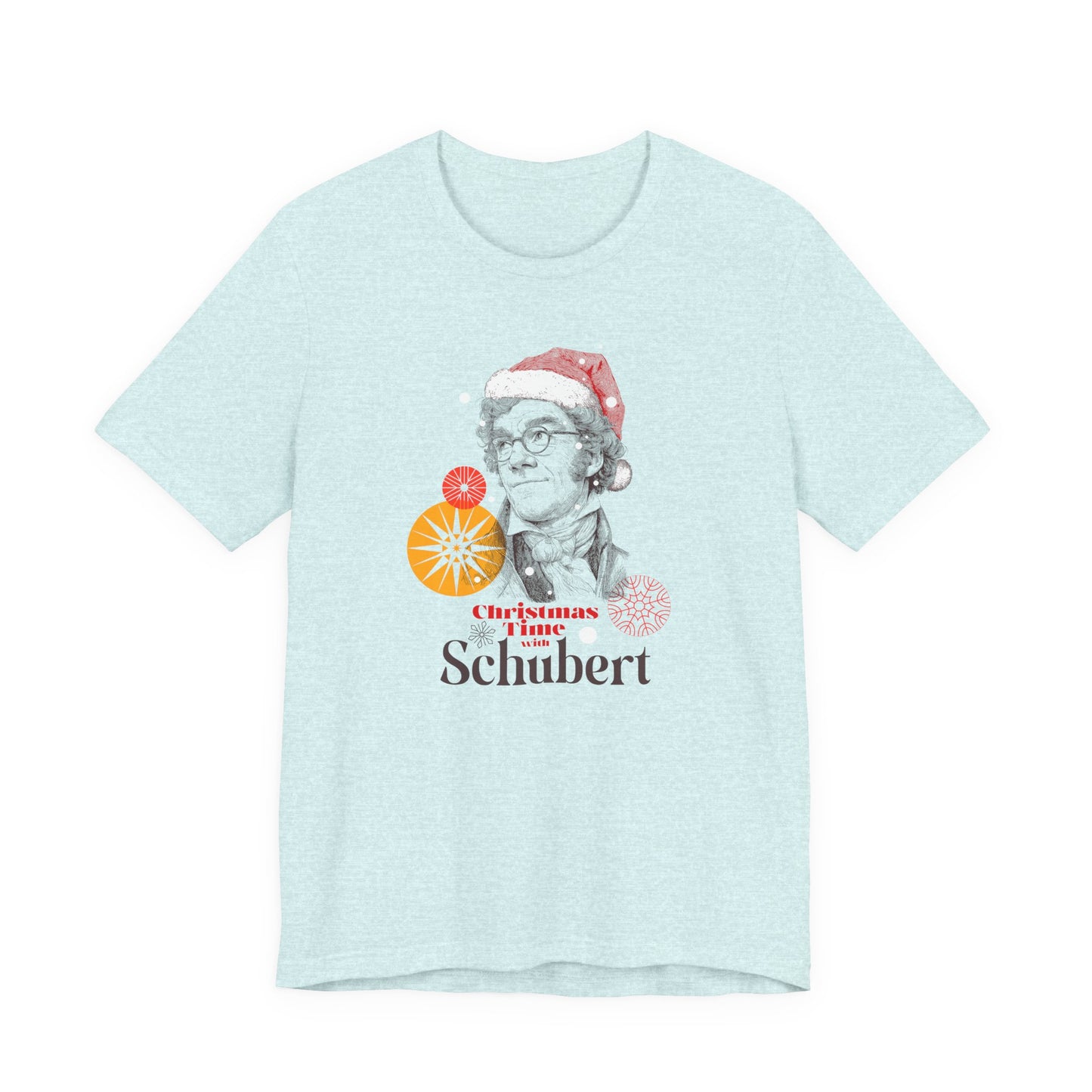 Christmas with Schubert - Holiday T-Shirt, Santa Shirt, Schubert with Santa Hat T-Shirt, Classical Music Christmas Shirt