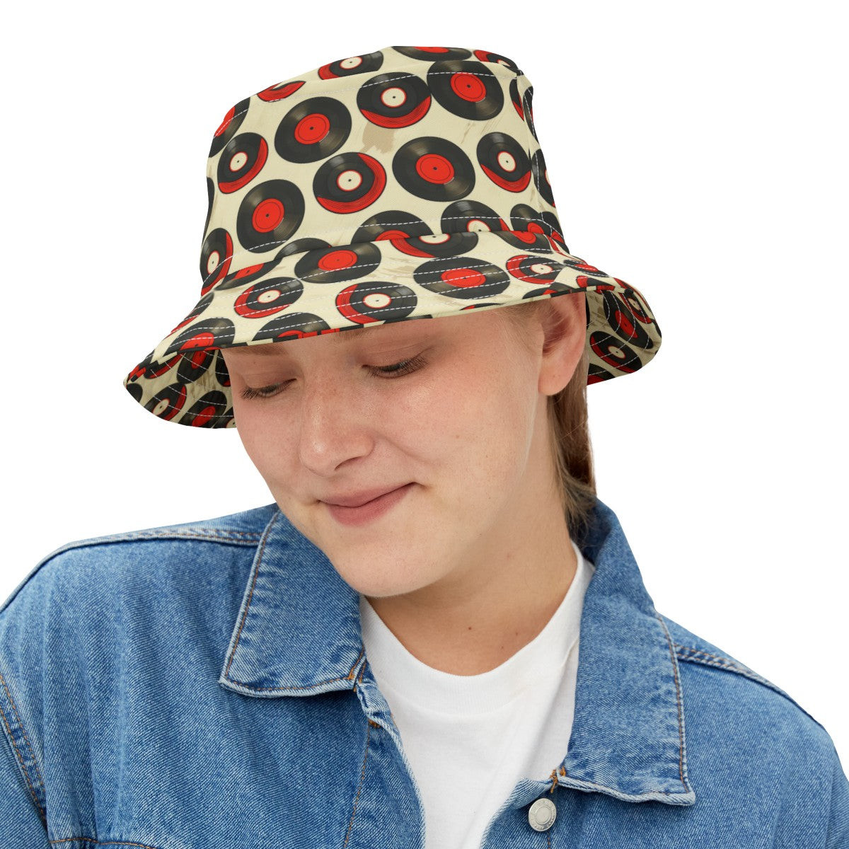 Retro Vinyl Patterned Hat Doodle Vinyl Cream Bucket Had Vinyl Pattern Hat