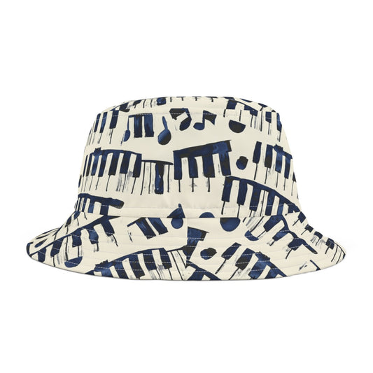 Piano Keys Patterned Bucket Hat Unisex Piano Pattern Hat Gift for Piano Lovers Gift for Music Lovers Cream Piano Keys Hat