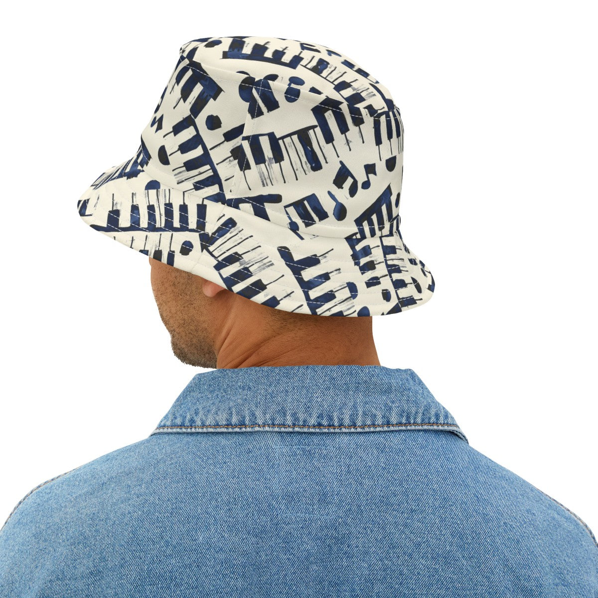 Piano Keys Patterned Bucket Hat Unisex Piano Pattern Hat Gift for Piano Lovers Gift for Music Lovers Cream Piano Keys Hat
