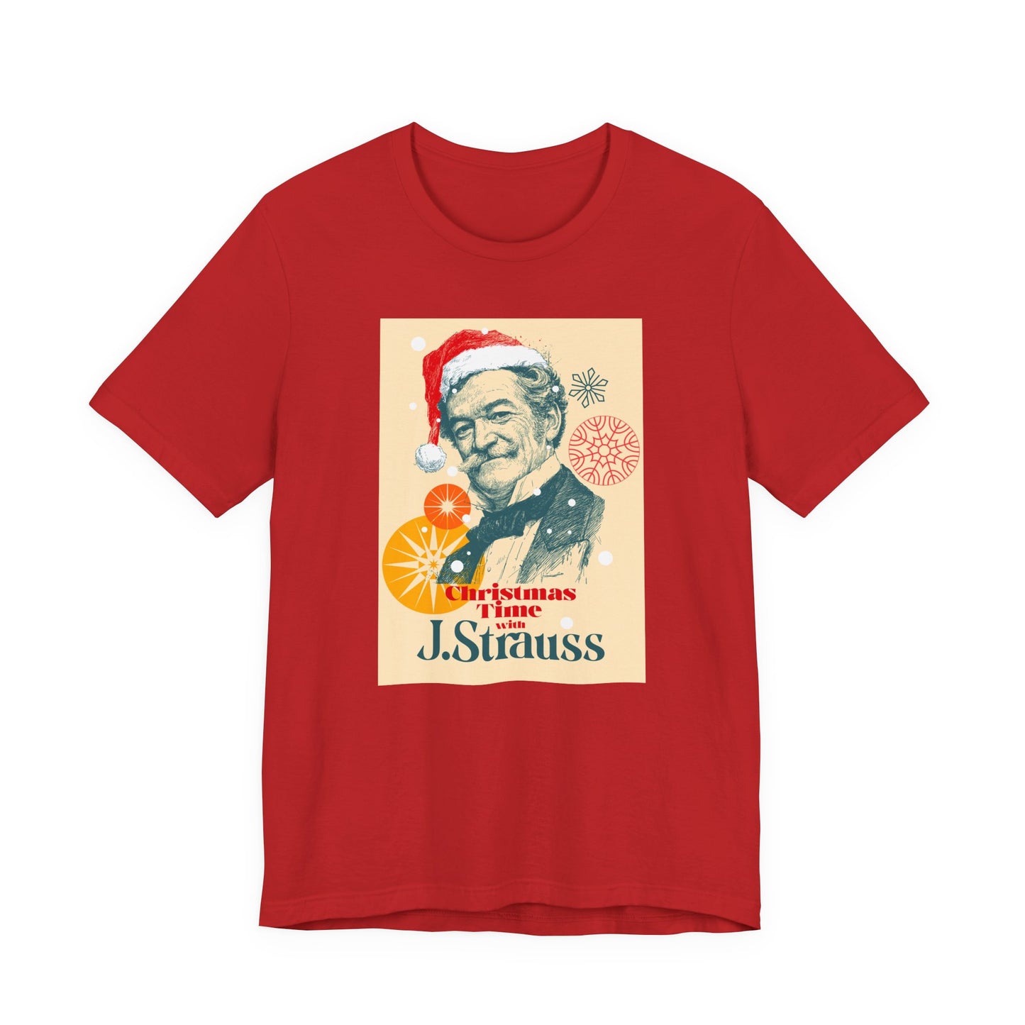 Christmas with Strauss - Holiday T-Shirt, Santa Shirt, Strauss with Santa Hat T-Shirt, Classical Music Christmas Shirt