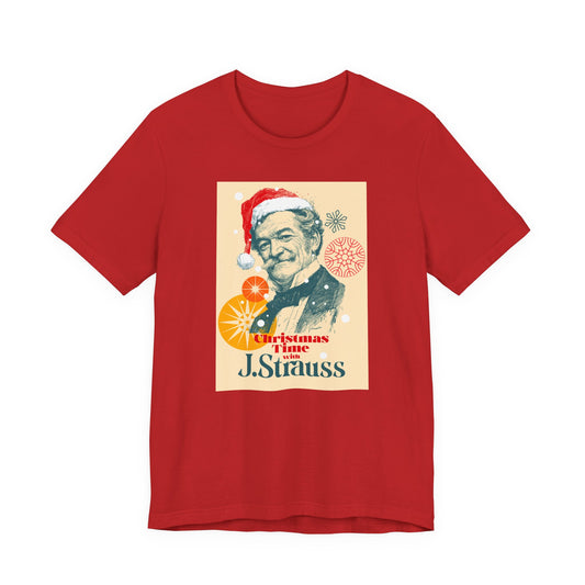 Christmas with Strauss - Holiday T-Shirt, Santa Shirt, Strauss with Santa Hat T-Shirt, Classical Music Christmas Shirt