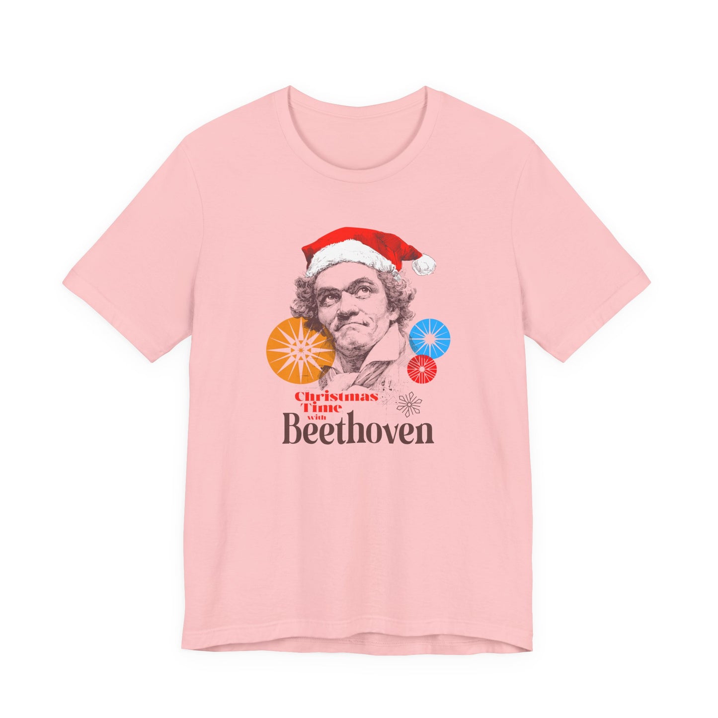 Christmas with Beethoven - Holiday T-Shirt, Santa Shirt, Beethoven with Santa Hat T-Shirt, Classical Music Christmas Shirt