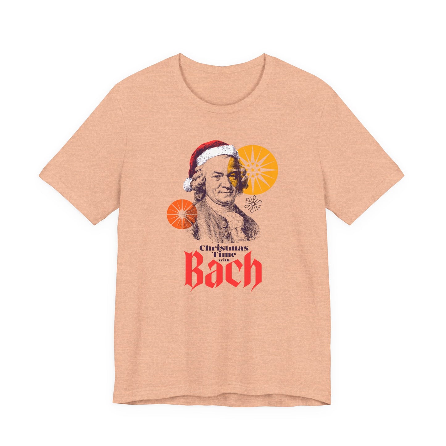 Christmas with Bach - Holiday T-Shirt, Santa Shirt, Bach with Santa Hat T-Shirt, Classical Music Christmas Shirt