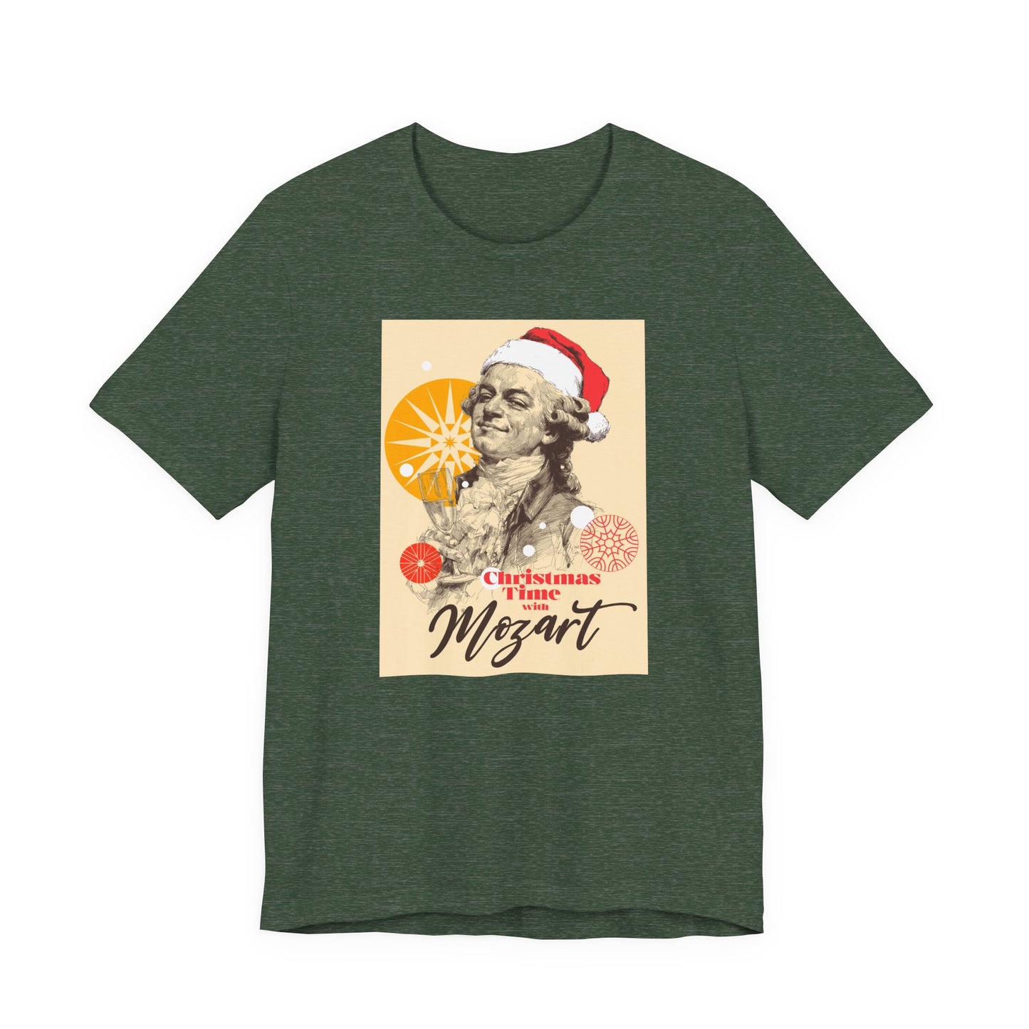 Christmas with Mozart - Holiday T-Shirt, Santa Shirt, Mozart with Santa Hat T-Shirt, Classical Music Christmas Shirt