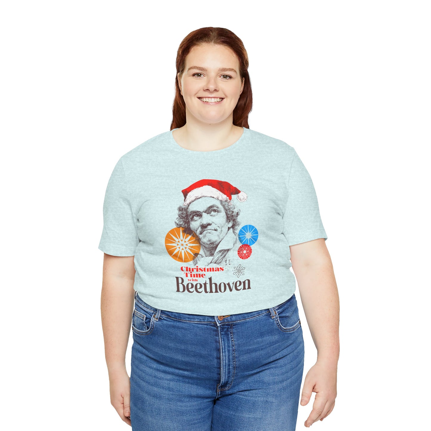 Christmas with Beethoven - Holiday T-Shirt, Santa Shirt, Beethoven with Santa Hat T-Shirt, Classical Music Christmas Shirt