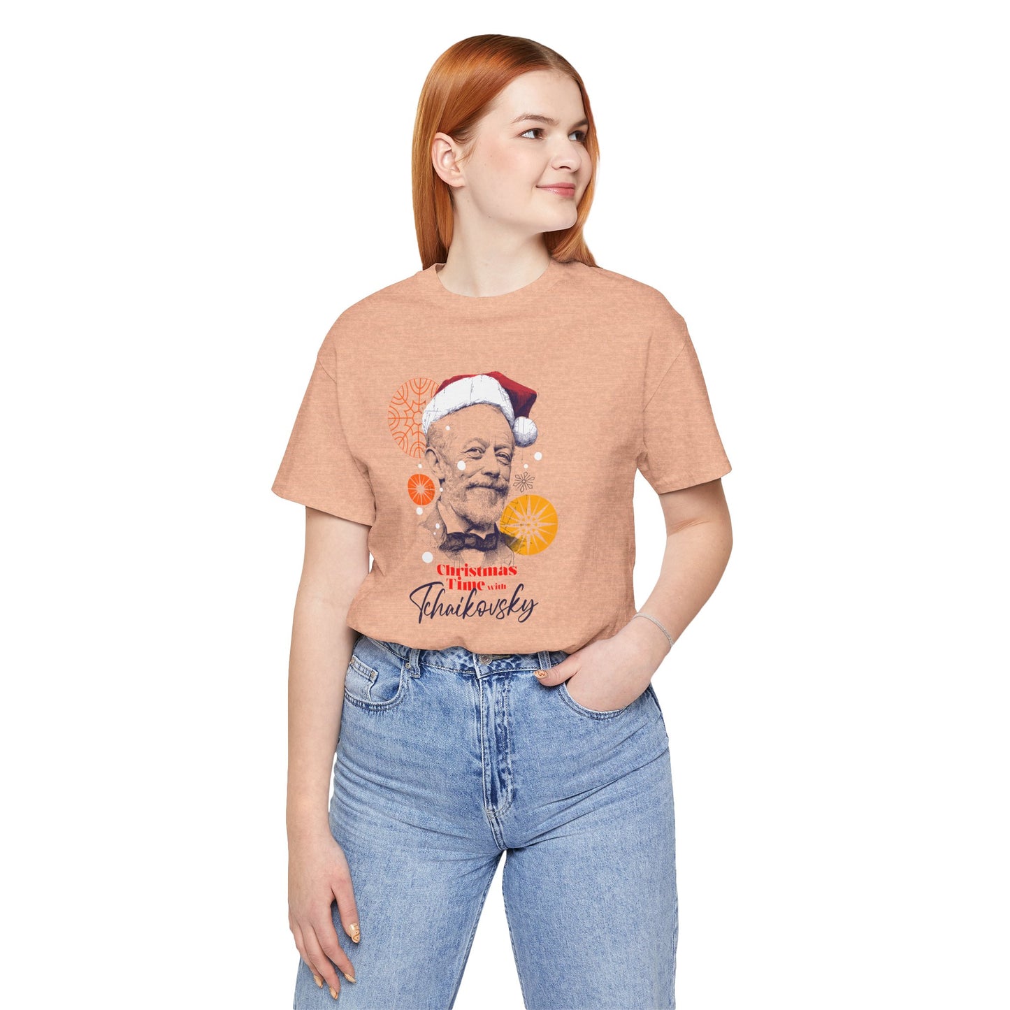 Christmas with Tchaikovsky - Holiday T-Shirt, Santa Shirt, Tchaikovsky with Santa Hat T-Shirt, Classical Music Christmas Shirt