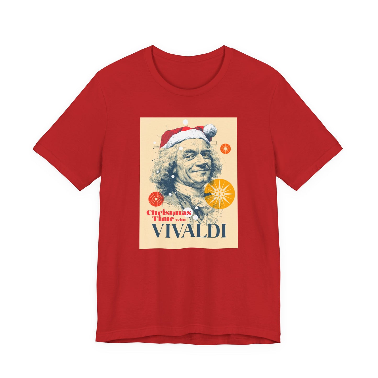 Christmas with Vivaldi - Holiday T-Shirt, Santa Shirt, Vivaldi with Santa Hat T-Shirt, Classical Music Christmas Shirt