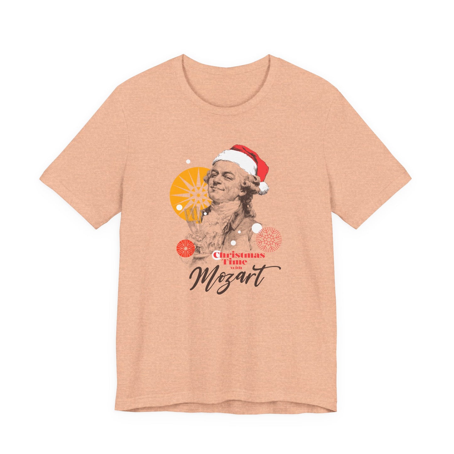 Christmas with Mozart - Holiday T-Shirt, Santa Shirt, Mozart with Santa Hat T-Shirt, Classical Music Christmas Shirt