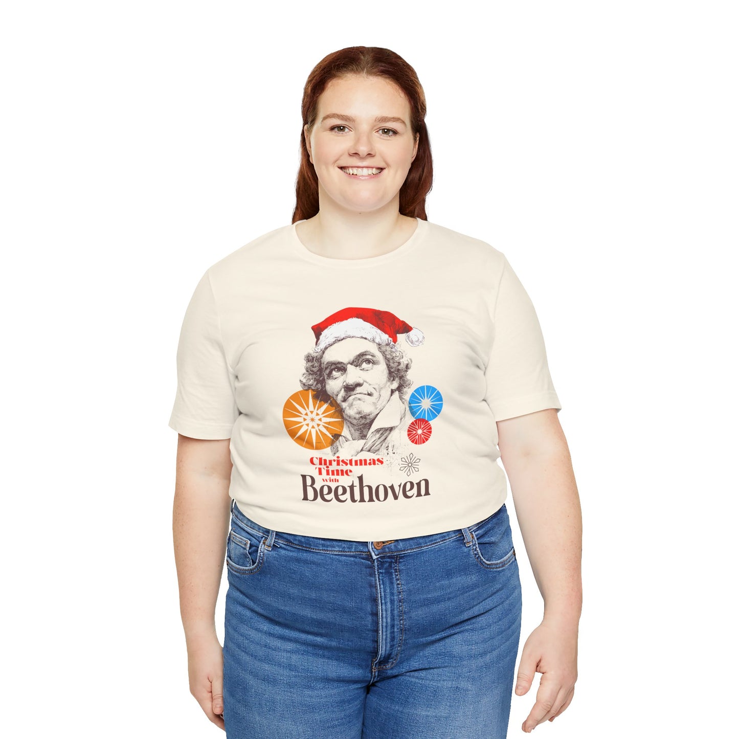 Christmas with Beethoven - Holiday T-Shirt, Santa Shirt, Beethoven with Santa Hat T-Shirt, Classical Music Christmas Shirt