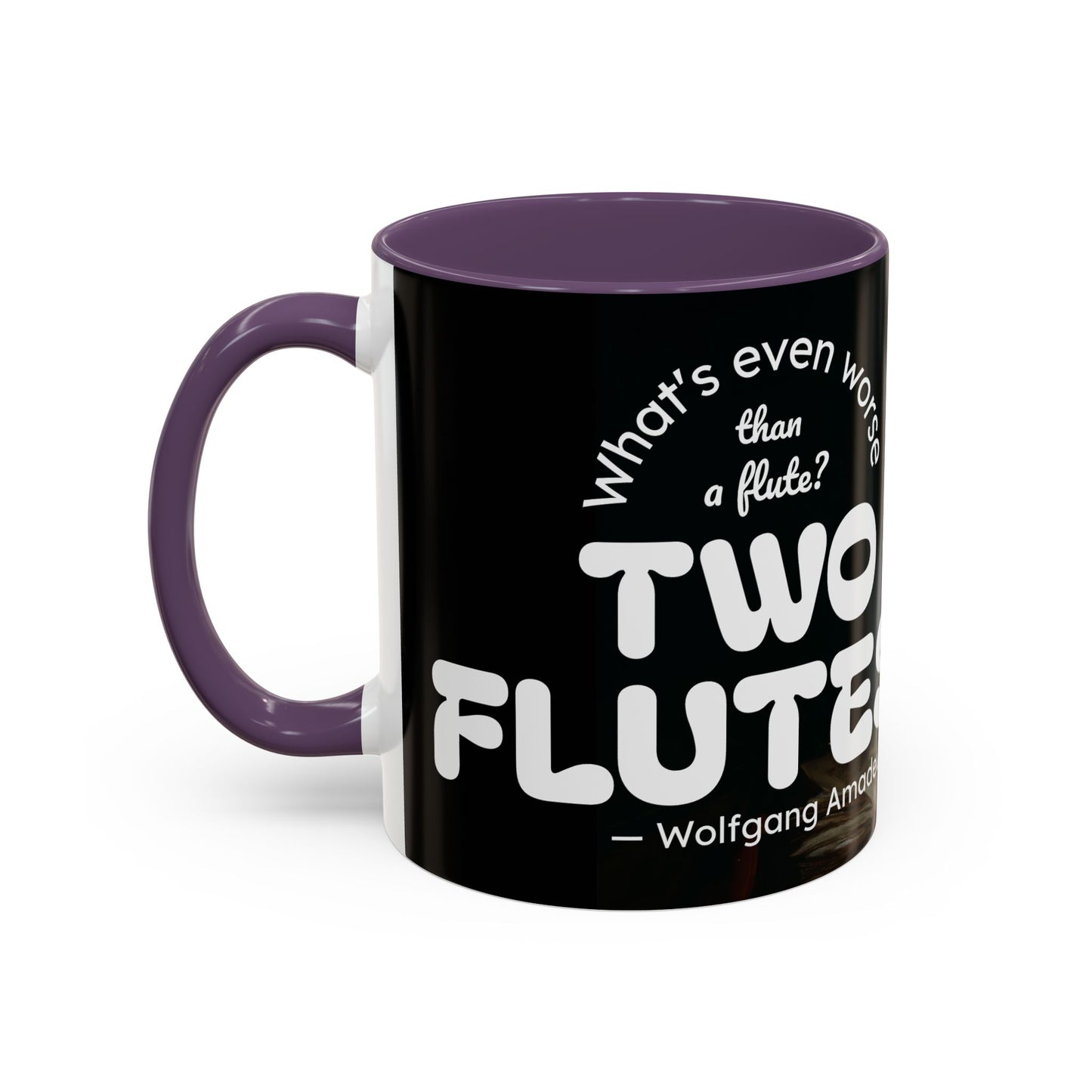 Two Flutes Mug in Black (USA) - Mozart Flute Quote Mug, Mozart Mug, Classical Music Mug, Funny Mozart Quote