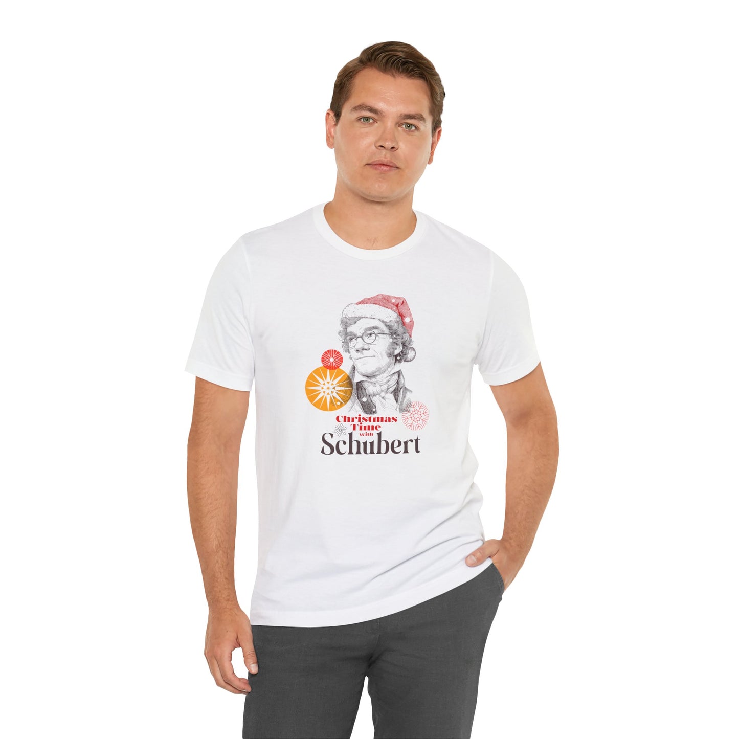 Christmas with Schubert - Holiday T-Shirt, Santa Shirt, Schubert with Santa Hat T-Shirt, Classical Music Christmas Shirt