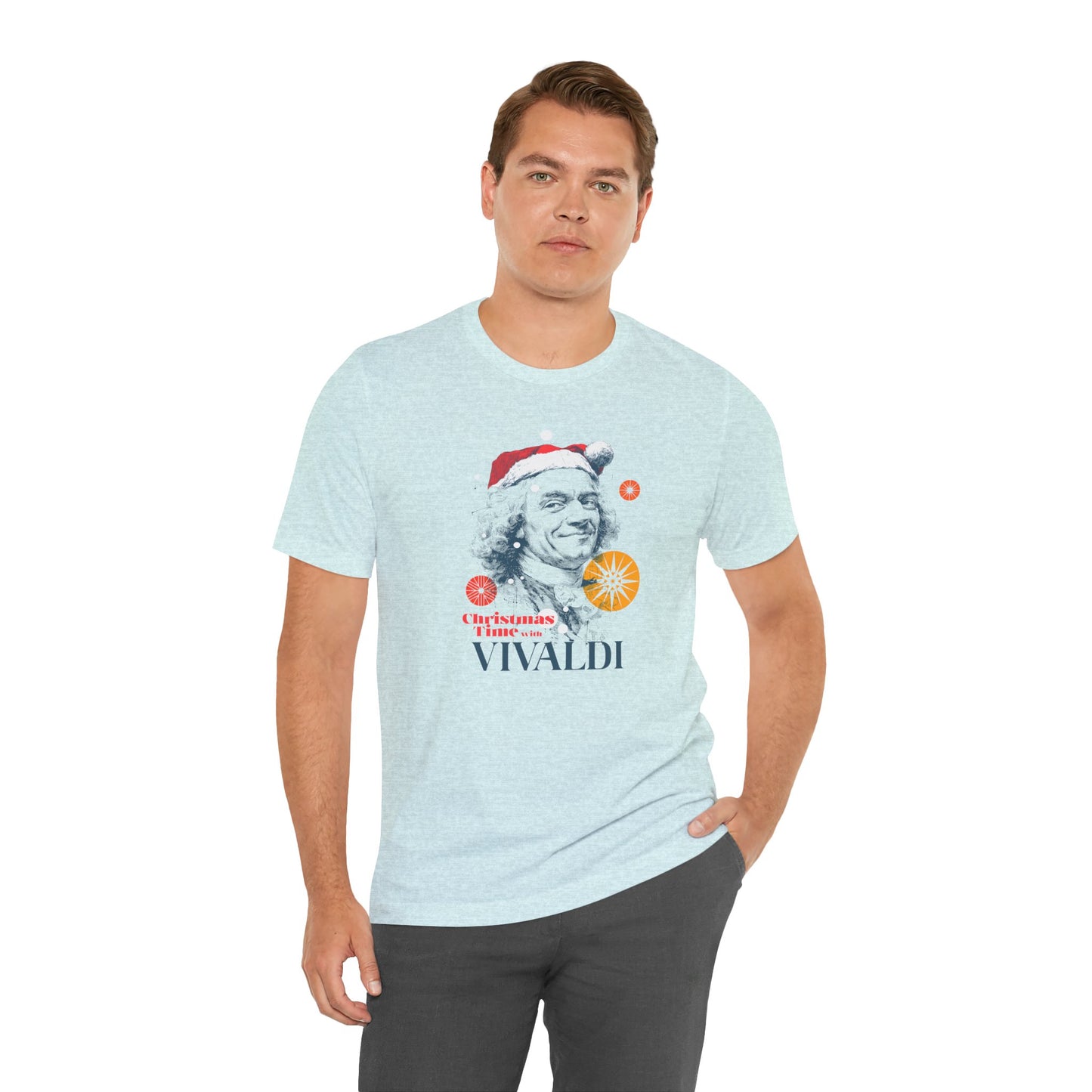 Christmas with Vivaldi - Holiday T-Shirt, Santa Shirt, Vivaldi with Santa Hat T-Shirt, Classical Music Christmas Shirt