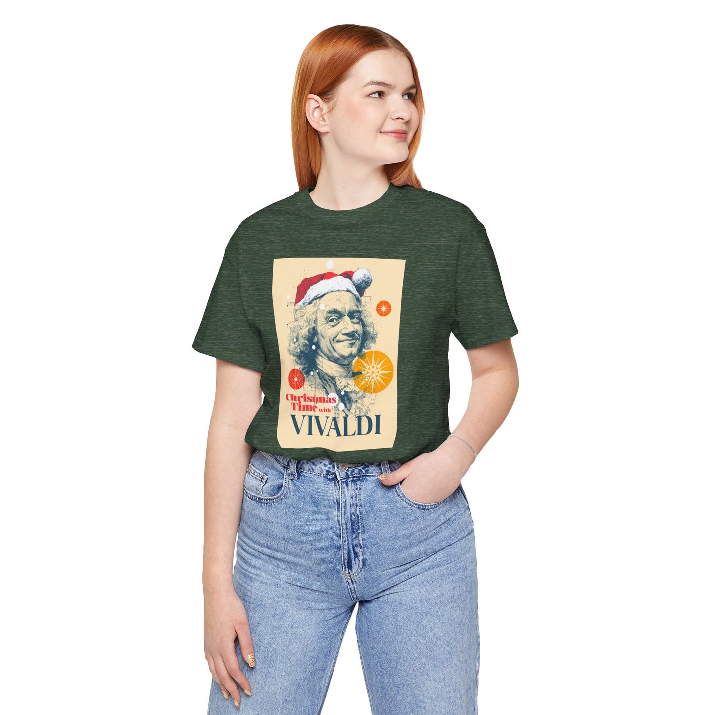 Christmas with Vivaldi - Holiday T-Shirt, Santa Shirt, Vivaldi with Santa Hat T-Shirt, Classical Music Christmas Shirt