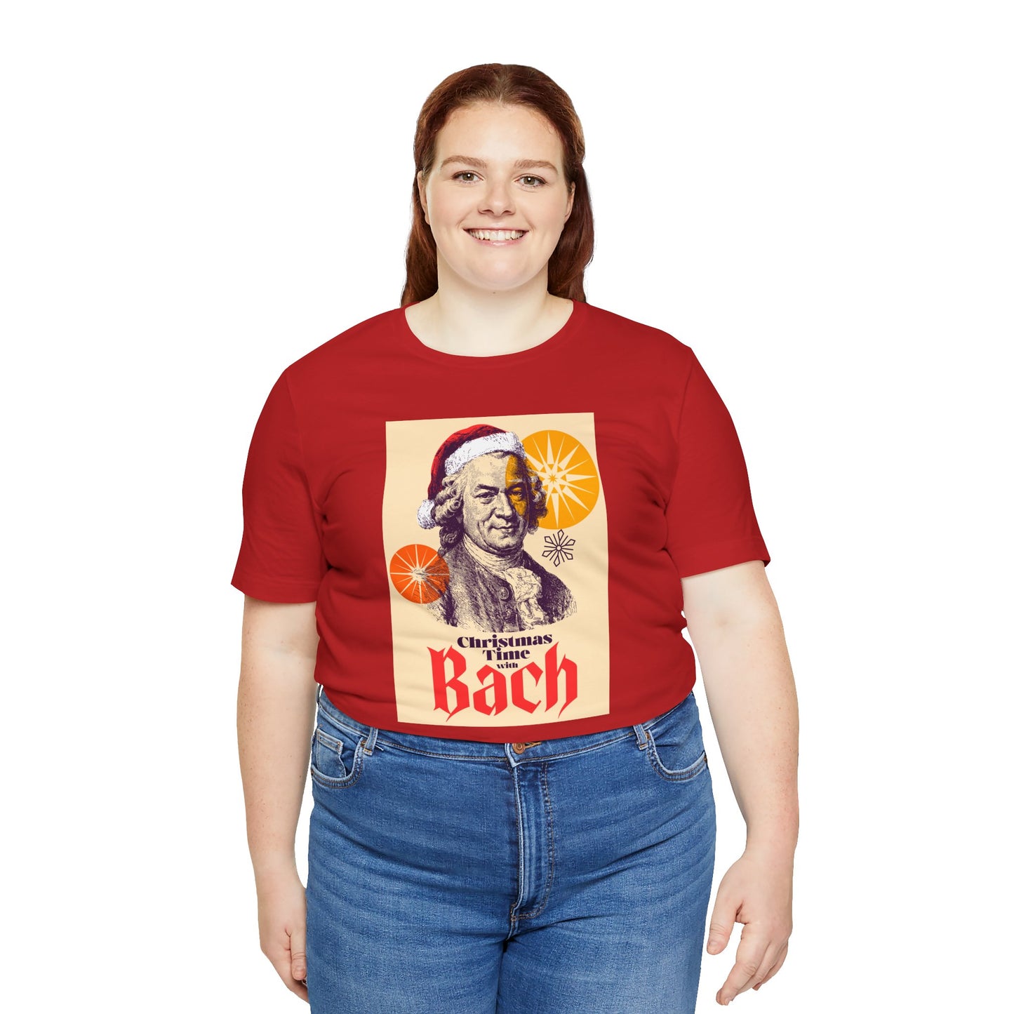 Christmas with Bach - Holiday T-Shirt, Santa Shirt, Bach with Santa Hat T-Shirt, Classical Music Christmas Shirt