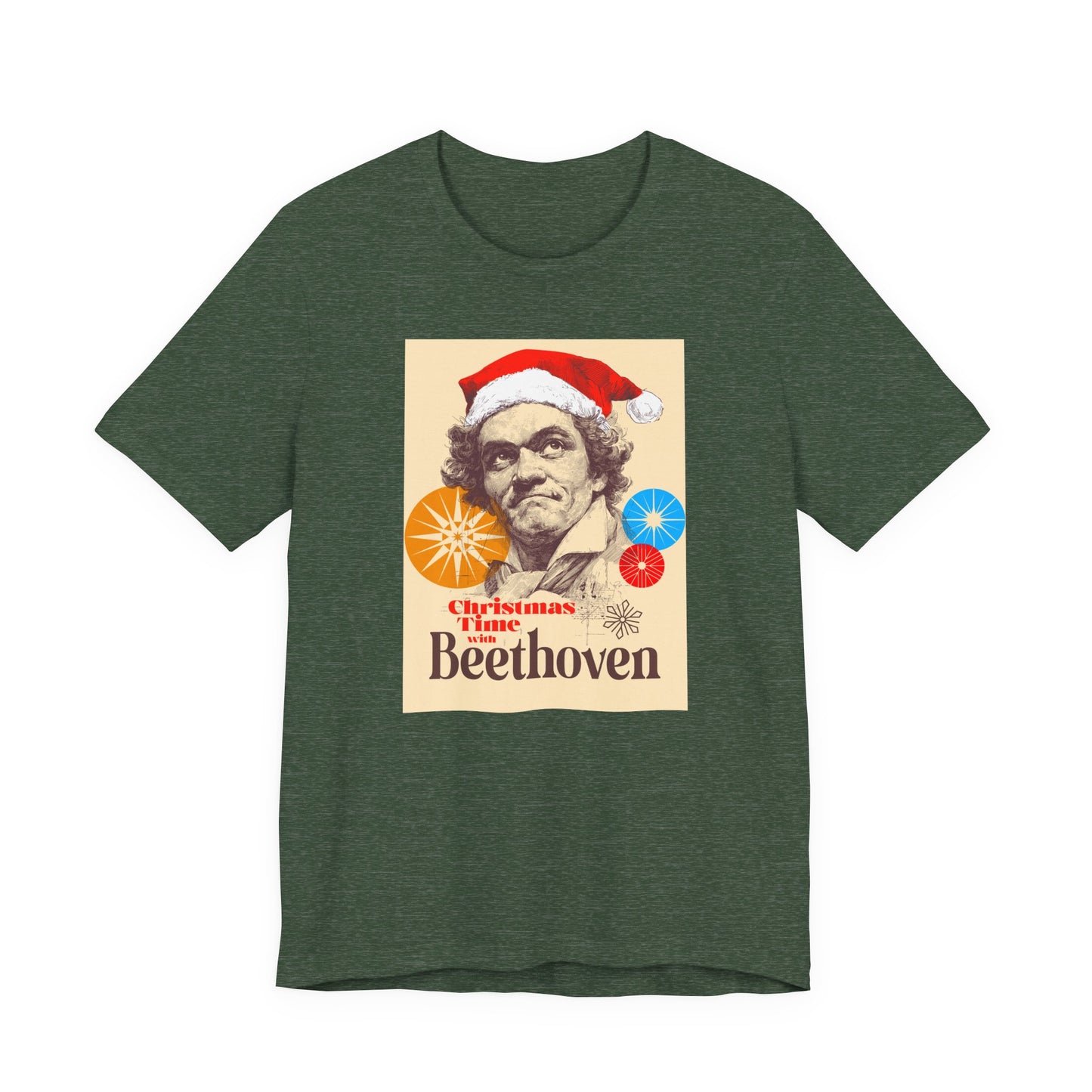 Christmas with Beethoven - Holiday T-Shirt, Santa Shirt, Beethoven with Santa Hat T-Shirt, Classical Music Christmas Shirt