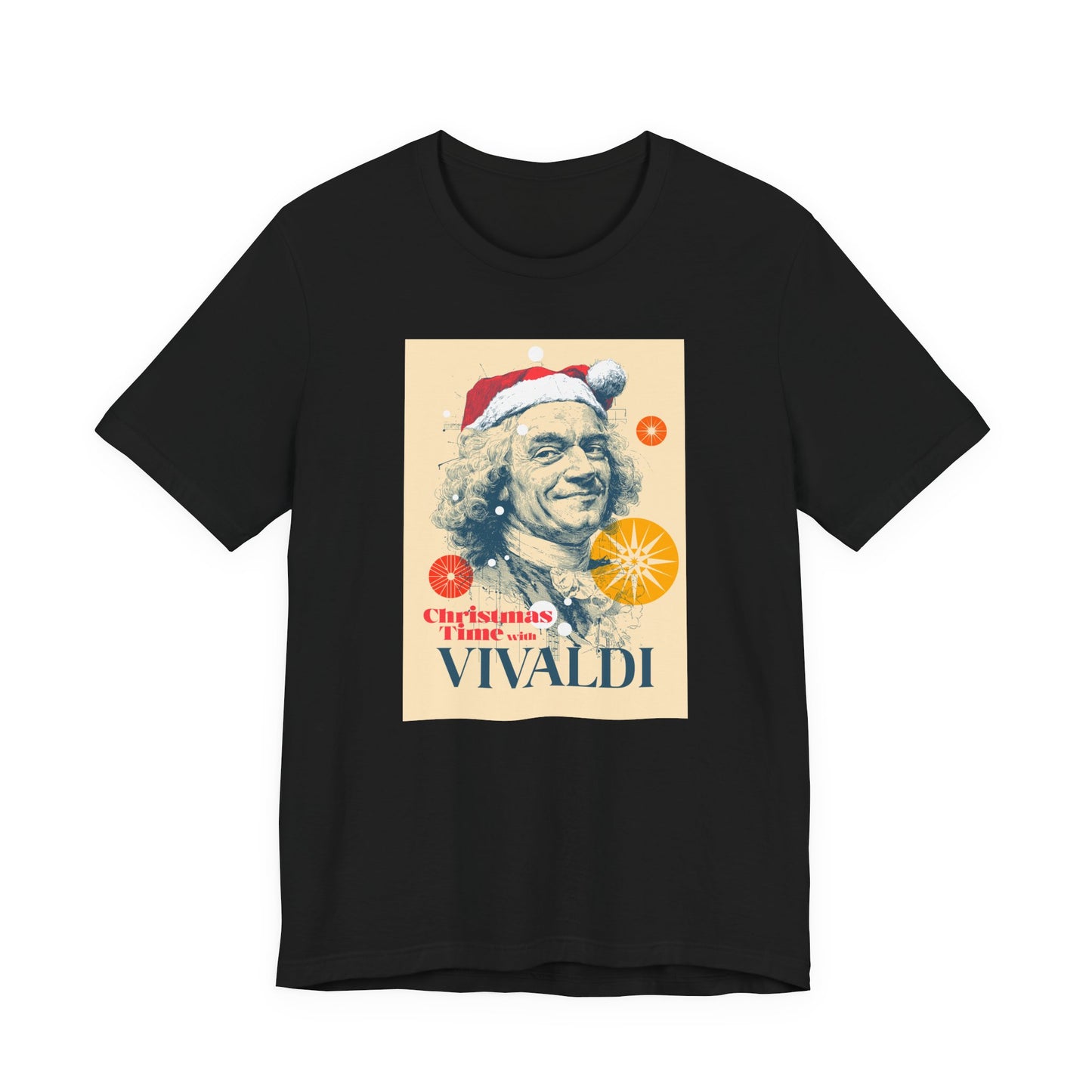 Christmas with Vivaldi - Holiday T-Shirt, Santa Shirt, Vivaldi with Santa Hat T-Shirt, Classical Music Christmas Shirt