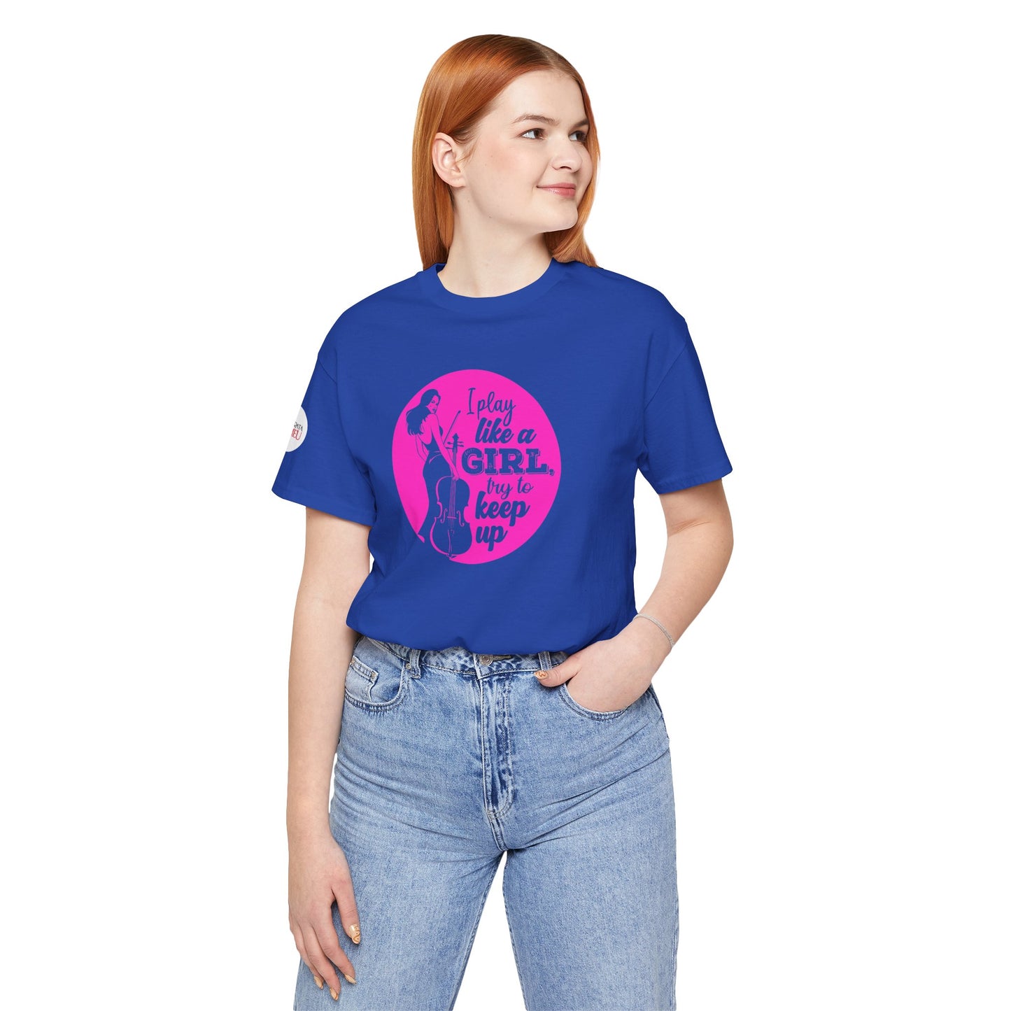 Play like a Girl T-Shirt (Dark): Camerata Romeu Shirt, Play like a Girl Shirt, Orchestra Shirt, Female Musician Shirt, Cello Shirt