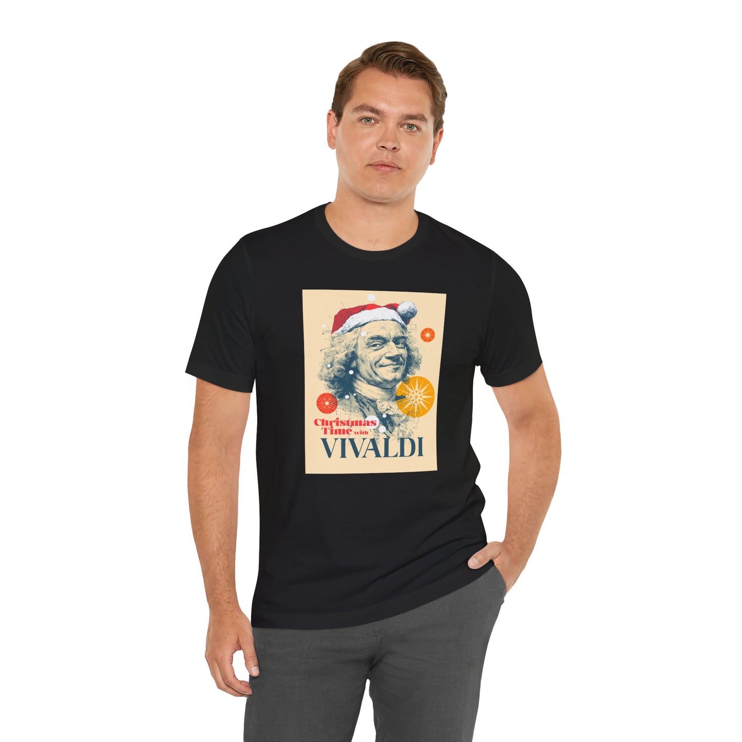 Christmas with Vivaldi - Holiday T-Shirt, Santa Shirt, Vivaldi with Santa Hat T-Shirt, Classical Music Christmas Shirt