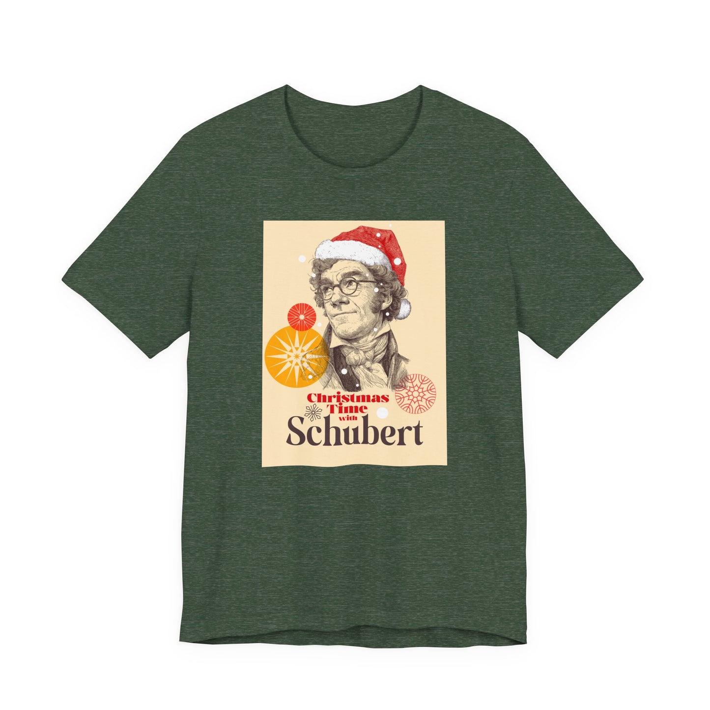 Christmas with Schubert - Holiday T-Shirt, Santa Shirt, Schubert with Santa Hat T-Shirt, Classical Music Christmas Shirt