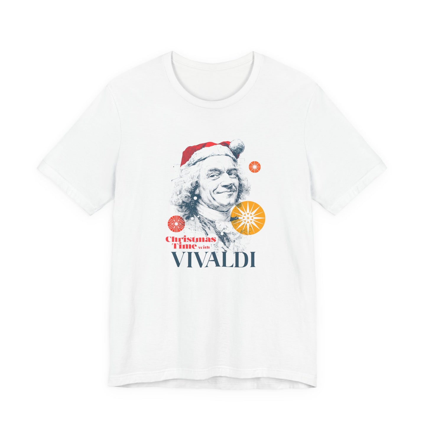 Christmas with Vivaldi - Holiday T-Shirt, Santa Shirt, Vivaldi with Santa Hat T-Shirt, Classical Music Christmas Shirt