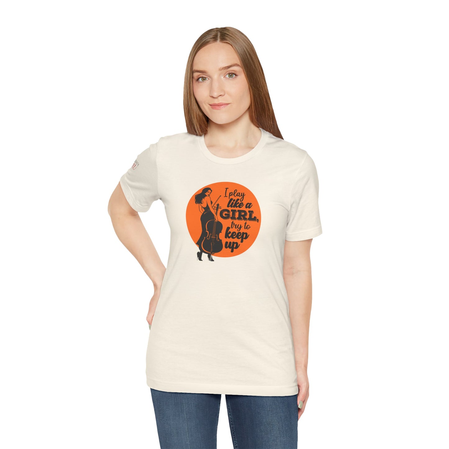 Play like a Girl T-Shirt (Light): Camerata Romeu Shirt, Play like a Girl Shirt, Orchestra Shirt, Female Musician Shirt, Cello Shirt