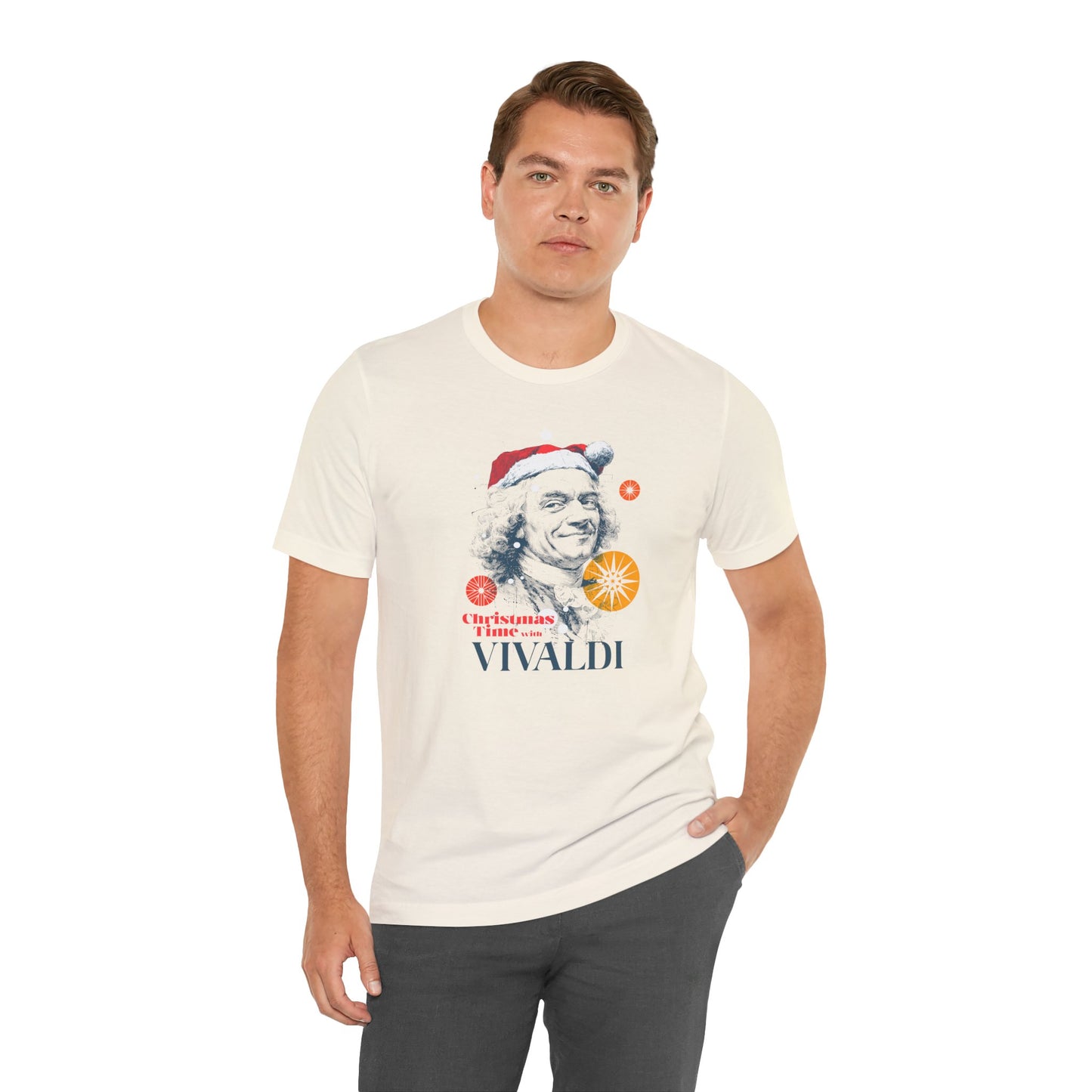 Christmas with Vivaldi - Holiday T-Shirt, Santa Shirt, Vivaldi with Santa Hat T-Shirt, Classical Music Christmas Shirt