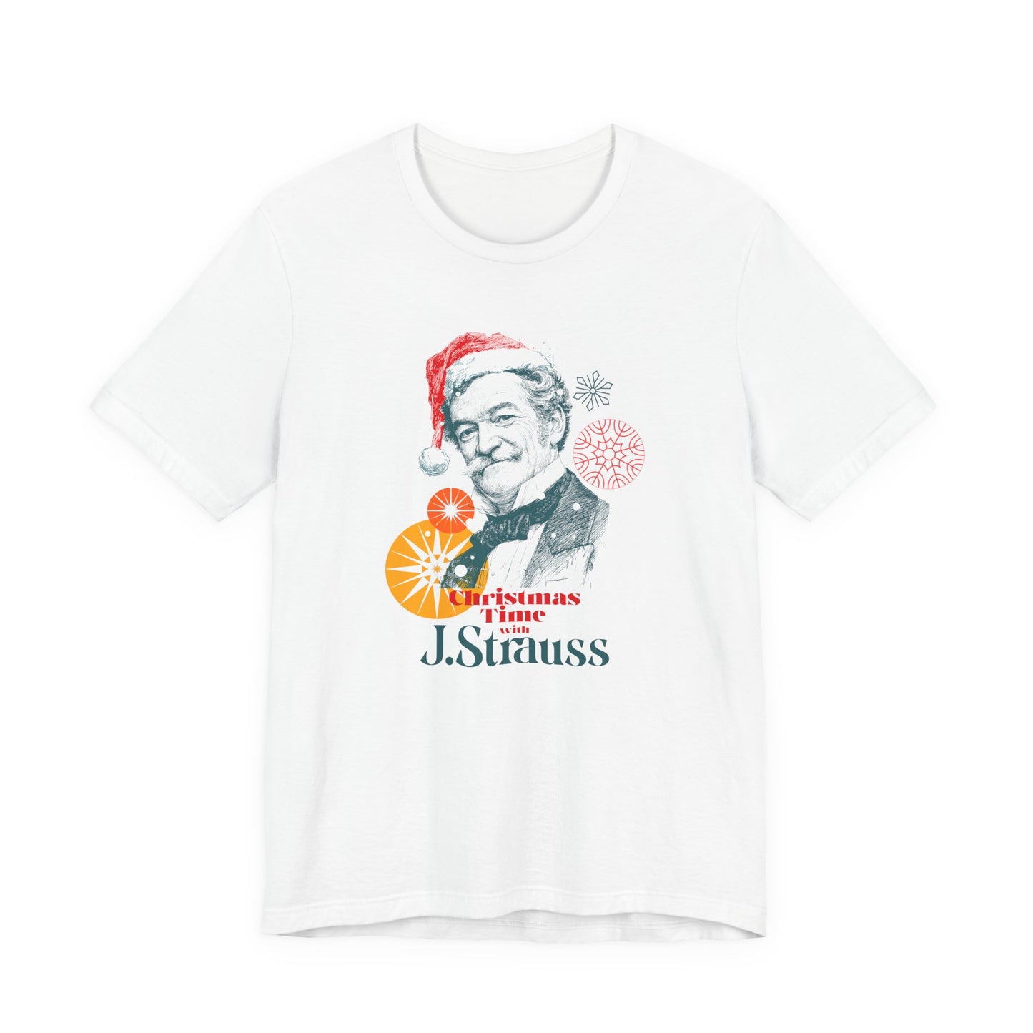 Christmas with Strauss - Holiday T-Shirt, Santa Shirt, Strauss with Santa Hat T-Shirt, Classical Music Christmas Shirt