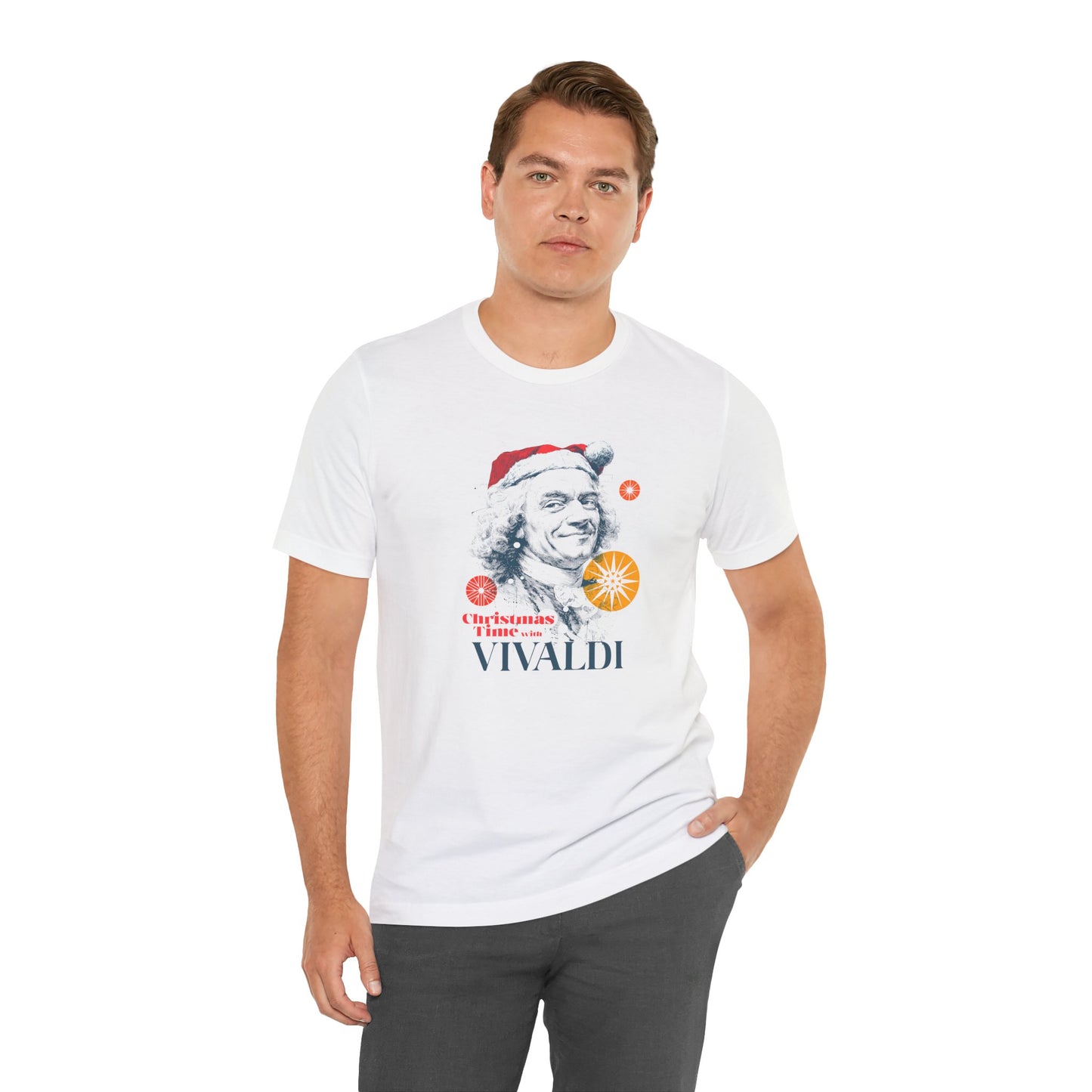 Christmas with Vivaldi - Holiday T-Shirt, Santa Shirt, Vivaldi with Santa Hat T-Shirt, Classical Music Christmas Shirt